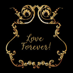 Embroidery. Embroidered design elements with gold royal frame wi