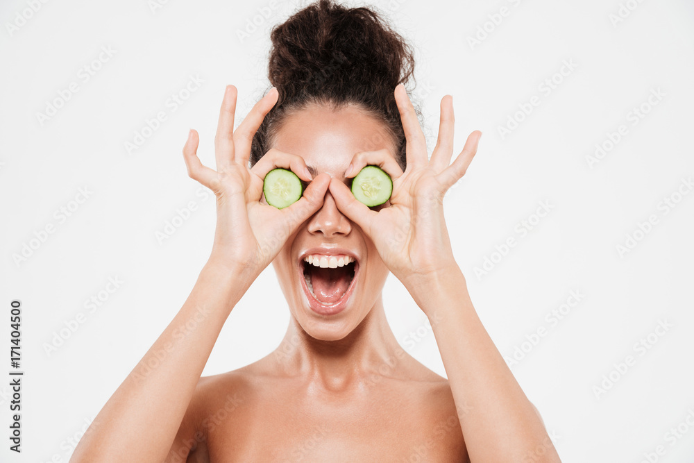 Wall mural beauty portrait of an excited cheerful woman