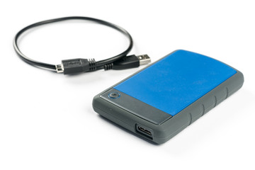 External usb hard disc hdd with usb cable isolated over white background