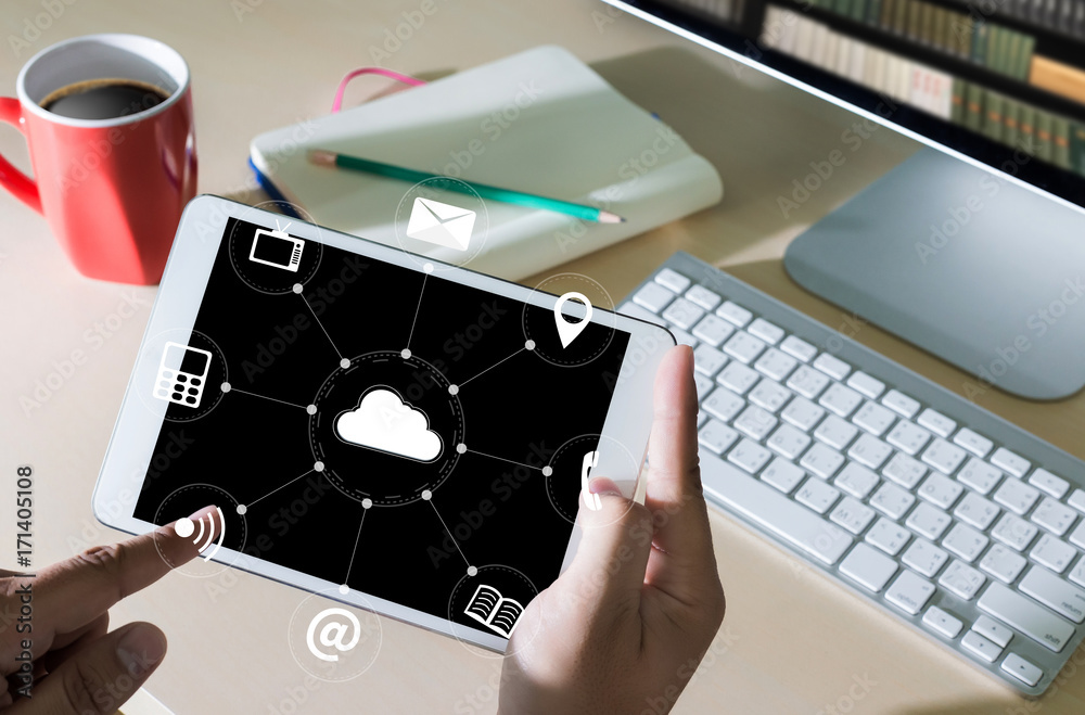 Poster cloud computing diagram network data storage technology service