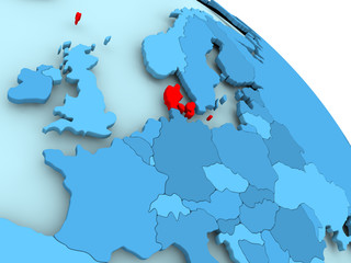 Denmark on blue globe