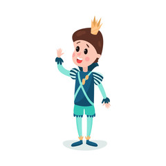  Cute cartoon boy character in prince costume with crown colorful vector Illustration