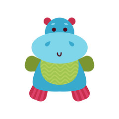 Cute cartoon hippo animal toy, colorful vector Illustration