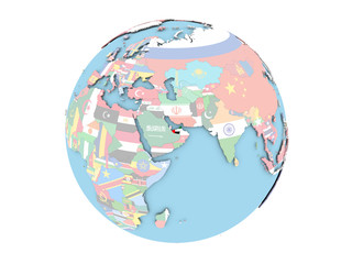 United Arab Emirates on globe isolated
