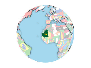 Mauritania on globe isolated