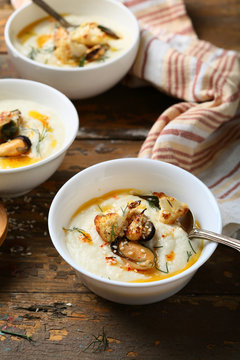 Three bowl with sea food soups