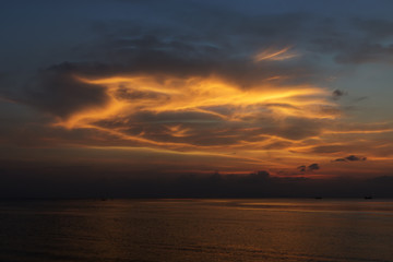 twilight sky after sunset on the lake.