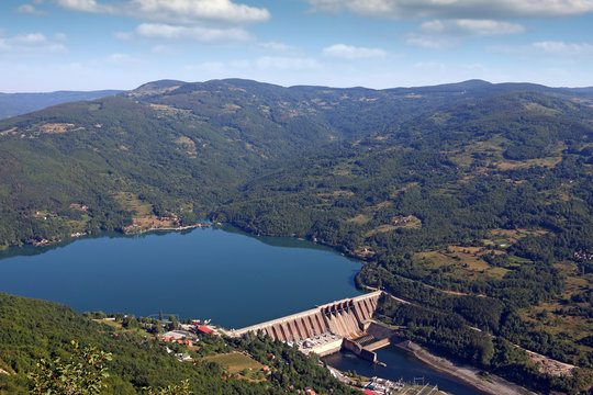hydroelectric power plant on river landscape