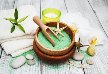 Spa products and white orchids