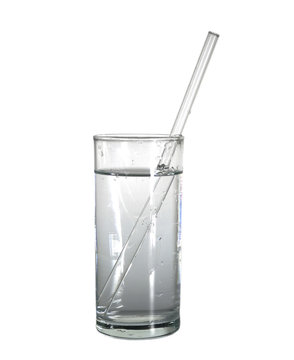 isolated glass of pure water with glass drinking straw. object, beverage.