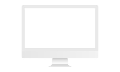 White computer monitor mockup with blank screen - front view. Vector illustration
