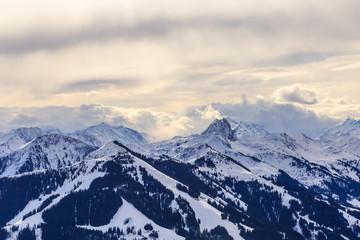 Fototapeta na wymiar Mountains with snow in winter. Ski resort Hopfgarten, Tyrol, Austria
