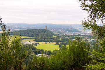 View of Wallace Monument from Ochil Hills near Blairlogie, Scotland I