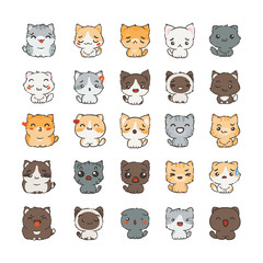 Cute cartoon cats and dogs with different emotions. Sticker collection.