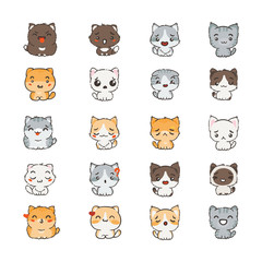 Cute cartoon cats and dogs with different emotions. Sticker collection.