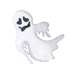 Halloween Ghost Isolated on a White Background Hand Drawn Illustration