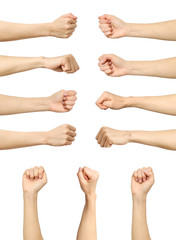Multiple female caucasian clenched fist