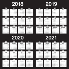 Year 2018 2019 2020 2021 calendar vector
