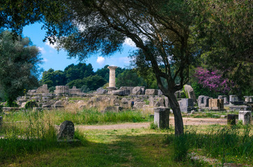 Fototapeta na wymiar The archaeological site of ancient Olympia. The place where olympic games were born in classical times and where the Olympic torch today is ignited.