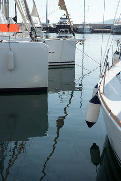 Detail of sailing yachts in marina