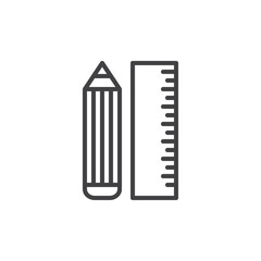 Pencil and ruler line icon, outline vector sign, linear style pictogram isolated on white. Stationery symbol, logo illustration. Editable stroke. Pixel perfect vector graphics