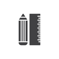 Pencil and ruler icon vector, filled flat sign, solid pictogram isolated on white. Stationery symbol, logo illustration. Pixel perfect vector graphics