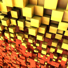 3d render of abstract chaotic cubes background
