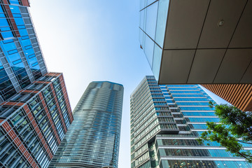 Obraz premium Skyscrapers from a low angle view in Shanghai, China..