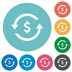 Dollar pay back flat round icons