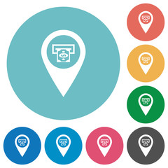 Bank ATM GPS map location flat round icons