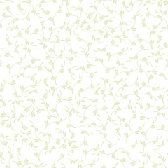 Fototapeta na wymiar Fresh spring branches with small leaves. Vintage vector seamless pattern. Background cloth and textile design, diary covers, gift wrapping and invitations