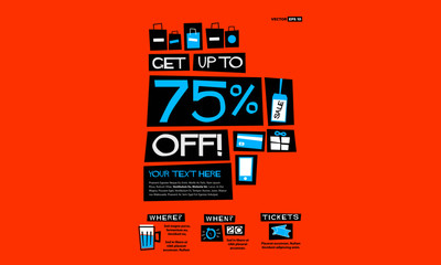 75% OFF Black Friday Sale (Promotional Poster Design Vector Illustration) With Text Box Template