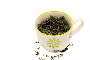 Dry green tea leaves