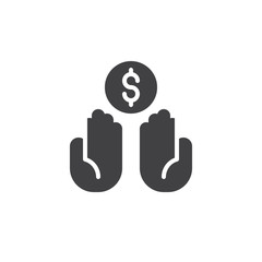 Donation hands with dollar money icon vector, filled flat sign, solid pictogram isolated on white. Charity symbol, logo illustration