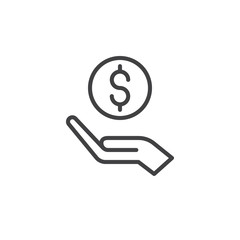 Donation hands with dollar money icon vector, filled flat sign, solid pictogram isolated on white. Charity symbol, logo illustration