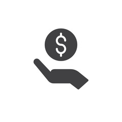 Donation hands with dollar money icon vector, filled flat sign, solid pictogram isolated on white. Charity symbol, logo illustration