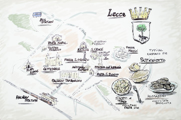 points of interest in Lecce town, doodle map