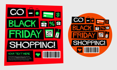 Go Black Friday Shopping! 25 November (Flat Style Vector Illustration Poster Design)