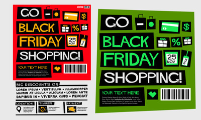 Go Black Friday Shopping! 25 November (Flat Style Vector Illustration Poster Design)
