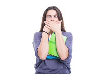 Portrait of girl student covering her mouth