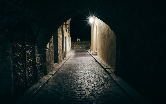 Dark and scary tunnel in Antibes, Cote d'Azur, France
