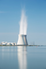 The nuclear power plant of Doel with its smokestacks and the Scheldt, near Antwerp seen from Fort...