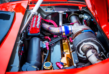 Fototapeta premium High precision muscle car engine, Customized race car engine autoautomobileautomotivebackgroundbrandbrightcarchromeclassiccleanconceptengineexpensivefastfuelfuturefuturisticglimmerhorsepowerisolatedl
