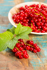 Fresh ripe red currant berries on the table