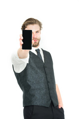 Fototapeta premium Man with mobile or cell phone.