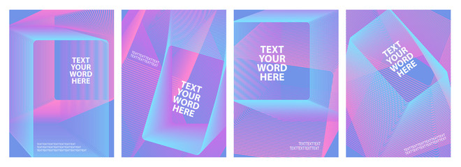Set of 4 minimal geometric graphic covers design. Simple poster template in a bright blue and pink.