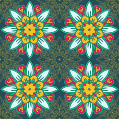 Seamless pattern with mandalas in beautiful colors. Vector background.