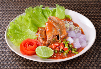 Spicy fish Canned Sardines Salad,Thai food