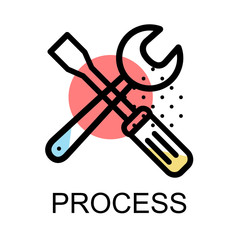Screwdriver and wrench icon for progress illustration