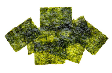 Sheet of dried seaweed, Crispy seaweed isolated on white background.
